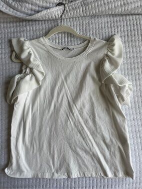 Zara Ruffled Sleeve cotton Top in White